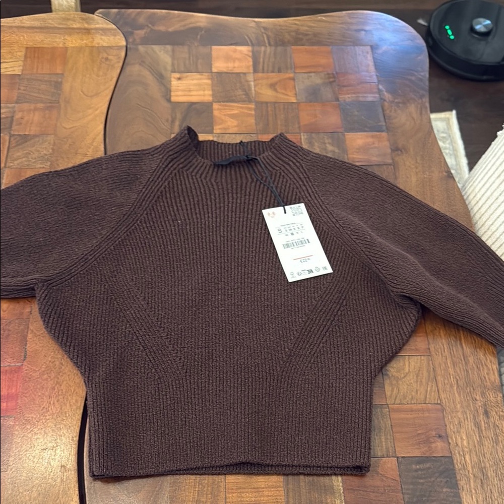 Zara Dark Brown Women's Crew Neck Sweater Sz S NWT